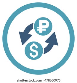 Dollar Rouble Exchange rounded icon. Vector illustration style is flat iconic bicolor symbol, cyan and blue colors, white background.
