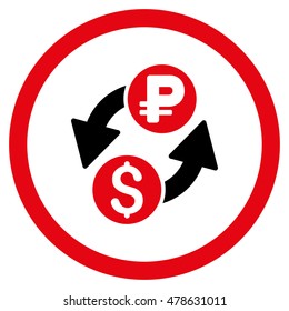 Dollar Rouble Exchange rounded icon. Vector illustration style is flat iconic bicolor symbol, intensive red and black colors, white background.