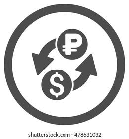 Dollar Rouble Exchange rounded icon. Vector illustration style is flat iconic symbol, gray color, white background.