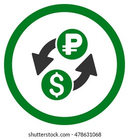 Dollar Rouble Exchange rounded icon. Vector illustration style is flat iconic bicolor symbol, green and gray colors, white background.