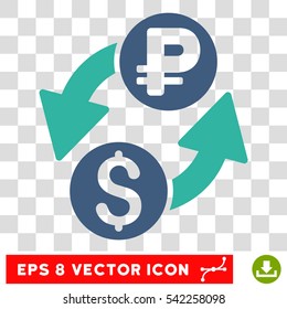 Dollar Rouble Exchange vector icon. Image style is a flat cobalt and cyan icon symbol.