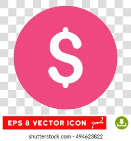 Dollar round icon. Vector EPS illustration style is flat iconic bicolor symbol, white and pink colors, transparent background.