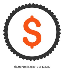 Dollar round stamp icon. This flat vector symbol is drawn with orange and gray colors on a white background.