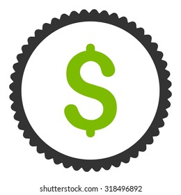 Dollar round stamp icon. This flat vector symbol is drawn with eco green and gray colors on a white background.