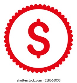 Dollar round stamp icon. This flat vector symbol is drawn with red color on a white background.