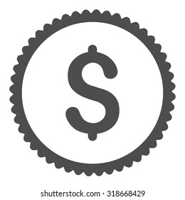 Dollar round stamp icon. This flat vector symbol is drawn with gray color on a white background.