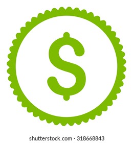 Dollar round stamp icon. This flat vector symbol is drawn with eco green color on a white background.