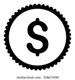 Dollar round stamp icon. This flat vector symbol is drawn with black color on a white background.