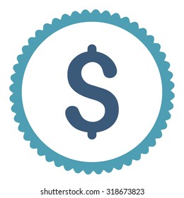 Dollar round stamp icon. This flat vector symbol is drawn with cyan and blue colors on a white background.