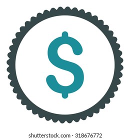 Dollar round stamp icon. This flat vector symbol is drawn with soft blue colors on a white background.