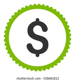 Dollar round stamp icon. This flat vector symbol is drawn with eco green and gray colors on a white background.