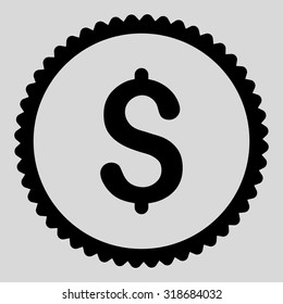 Dollar round stamp icon. This flat vector symbol is drawn with black color on a light gray background.
