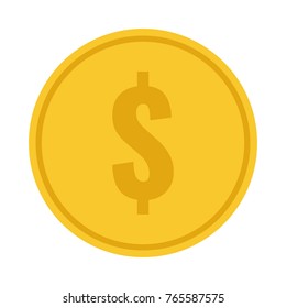 dollar, round yellow coin, flat style vector illustration