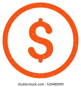 Dollar rubber seal stamp watermark. Icon vector symbol with grunge design and corrosion texture. Scratched orange ink sign on a white background.