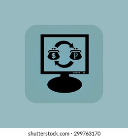 Dollar ruble exchange on screen, in square, on pale blue background