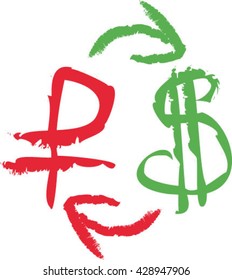 the dollar, the ruble exchange, vector illustration