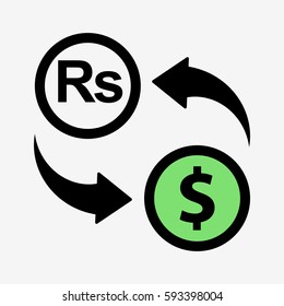 Dollar to rupee. Currency convert icon. Isolated on white background. Flat vector illustration
