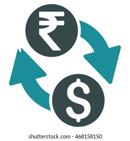 Dollar Rupee Exchange icon. Vector style is bicolor flat iconic symbol with rounded angles, soft blue colors, white background.