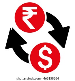 Dollar Rupee Exchange icon. Vector style is bicolor flat iconic symbol with rounded angles, intensive red and black colors, white background.