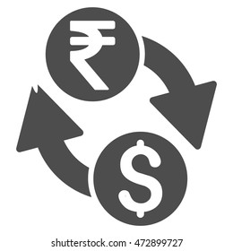 Dollar Rupee Exchange icon. Vector style is flat iconic symbol with rounded angles, gray color, white background.