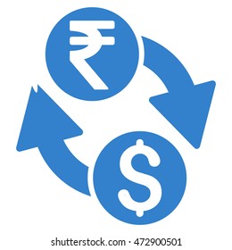 Dollar Rupee Exchange icon. Vector style is flat iconic symbol with rounded angles, cobalt color, white background.