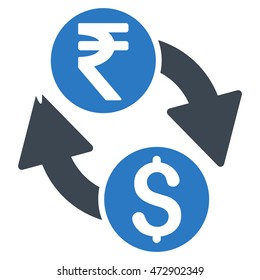 Dollar Rupee Exchange icon. Vector style is bicolor flat iconic symbol with rounded angles, smooth blue colors, white background.