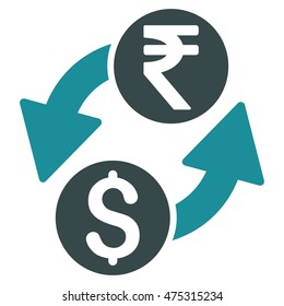 Dollar Rupee Exchange icon. Vector style is bicolor flat iconic symbol with rounded angles, soft blue colors, white background.