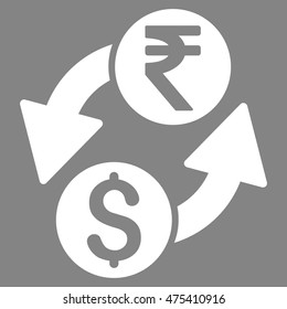 Dollar Rupee Exchange icon. Vector style is flat iconic symbol with rounded angles, white color, gray background.