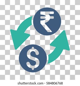 Dollar Rupee Exchange icon. Vector illustration style is flat iconic bicolor symbol, cobalt and cyan colors, transparent background. Designed for web and software interfaces.