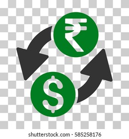 Dollar Rupee Exchange icon. Vector illustration style is flat iconic bicolor symbol, green and gray colors, transparent background. Designed for web and software interfaces.