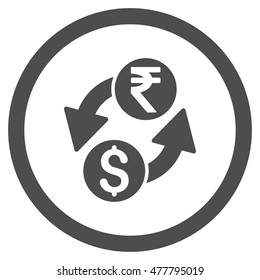 Dollar Rupee Exchange rounded icon. Vector illustration style is flat iconic symbol, gray color, white background.