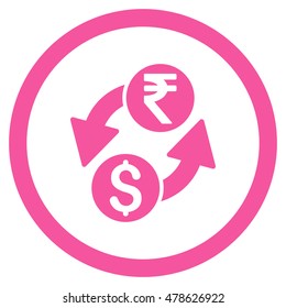 Dollar Rupee Exchange rounded icon. Vector illustration style is flat iconic symbol, pink color, white background.