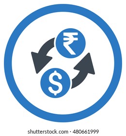 Dollar Rupee Exchange rounded icon. Vector illustration style is flat iconic bicolor symbol, smooth blue colors, white background.