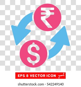 Dollar Rupee Exchange vector icon. Image style is a flat pink and blue pictogram symbol.