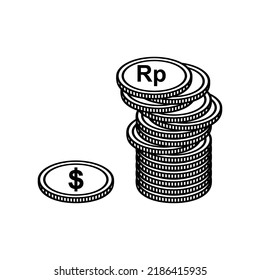 Dollar To Rupiah Symbol, USD to IDR Icon. Money Currency Value, Exchange Rate Sign. Vector Illustration