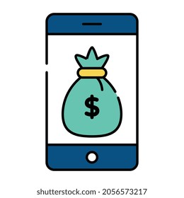 Sacos en dólares dentro del smartphone, icono de la inversión móvil