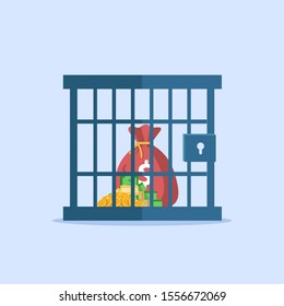 Dollar sack in a locked cage