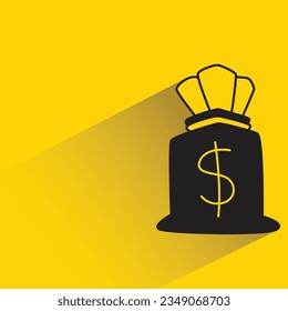 dollar sack with shadow on yellow background