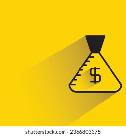 saco en dólares con sombra sobre fondo amarillo