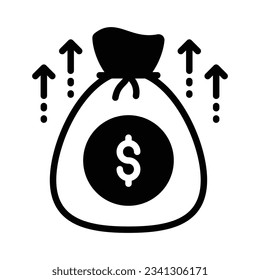 Dollar sack with upward arrows denoting provident fund icon, premium vector