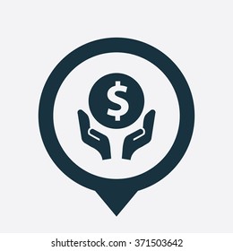 dollar save icon, on white background map pin