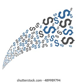 Dollar Scattered Source vector illustration. Style is cobalt and gray bicolor flat dollar symbols, white background.