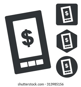 Dollar screen icon set, monochrome, isolated on white