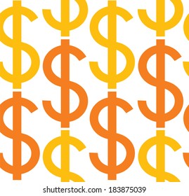 Dollar seamless texture yellow bold on the white background