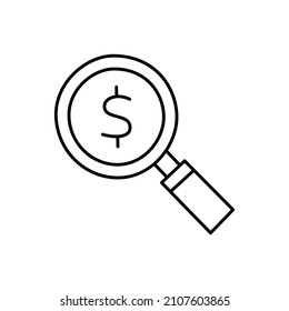 Dollar Search Icon  in black line style icon, style isolated on white background
