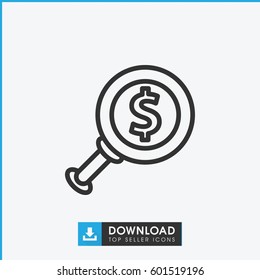 dollar search icon. simple outline dollar search vector icon. on white background.