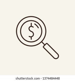 Dollar search line icon. Magnifier glass, finding, money. Currency concept. Vector illustration can be used for topics like for budget, startup, search of investors