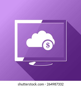 Dollar Service Cloud Computing. Desktop. Flat style design with long shadow