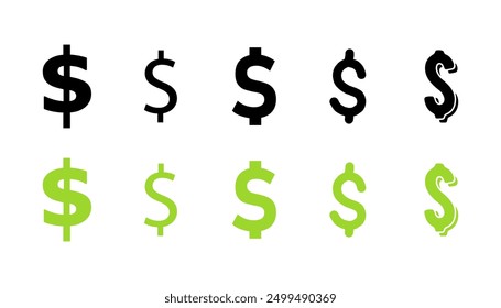 Dollar set icons. Flat and silhouette style. Vector icons.