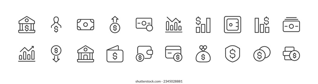 dollar set vector line icons. Thin line design elements. Collection of editable stroke icons